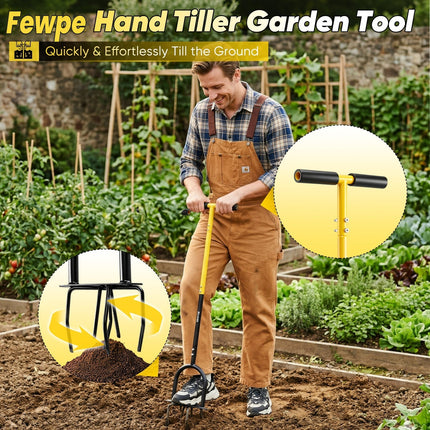 Garden Tiller, Stand Up Hand Cultivator with 32 Inch T Grip Handle – image 7
