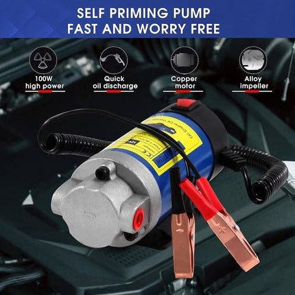 Oil Transfer Pump, Portable Oil Extractor with Battery Clips and Transparent Hoses