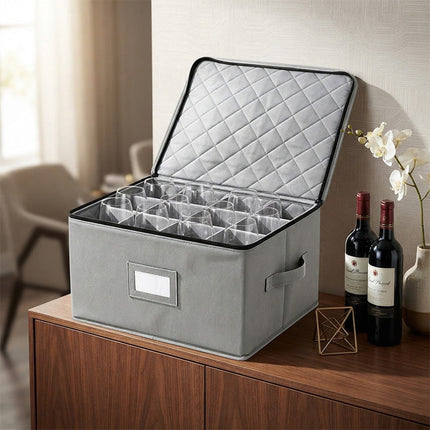 Stackable Storage Box with Dividers for Wine Glasses and Mugs, Glassware Organizer – image 11