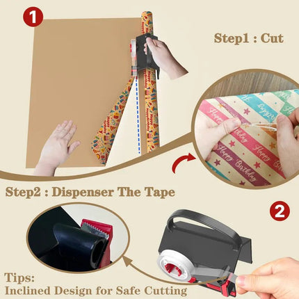 Wrapping Paper Cutter with Tape Dispenser, Gift Wrap Cutter Kit with Replacement Blades – image 6