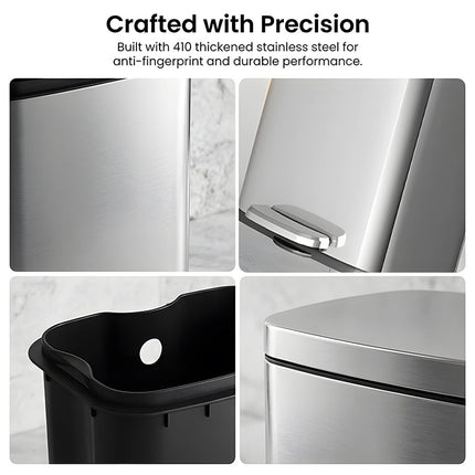 Stainless Steel Trash Can with Lid, Kitchen Garbage Bin with Removable Inner Bucket – image 11
