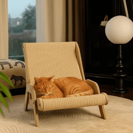 Cat Scratcher Lounge Chair, Wooden Cat Furniture Bed for Indoor Cats – image 9