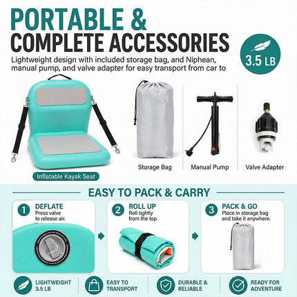 Inflatable Kayak Seat with Backrest, Paddle Board Seat with Lumbar Support for Canoe – image 6