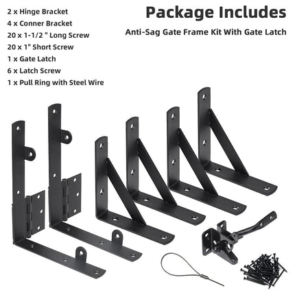 Anti Sag Gate Brace Kit, Heavy Duty Gate Hardware with Hinge Brackets and Gate Latch – image 8