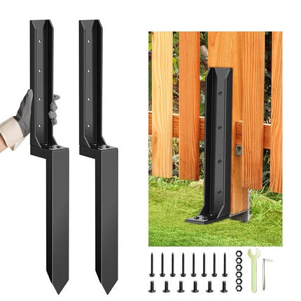 Fence Post Repair Kit, H Shaped Metal Post Anchor and Brace for Fence Repair, Heavy Duty Fence Post Stakes