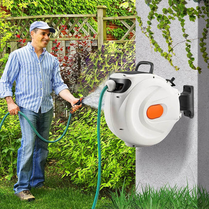 Garden Hose Reel with 8 Pattern Spray Nozzle attachment