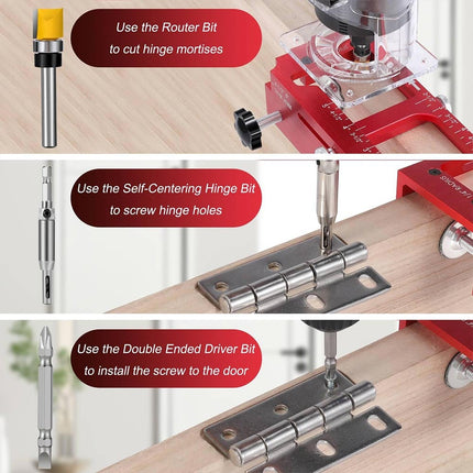 Aluminum Door Hinge Jig, Hinge Mortiser Router Template with Self Centering Hinge Bit, Door Installation Tools – image 6