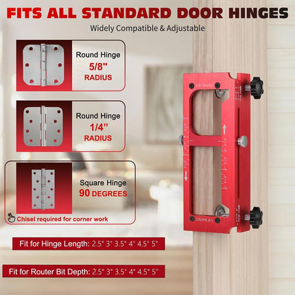 Aluminum Door Hinge Jig, Hinge Mortiser Router Template with Self Centering Hinge Bit