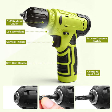 Cordless Drill Set, 126 Piece Home Tool Kit with Keyless Chuck Drill – image 8