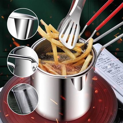 Stainless Steel Fryer with Strainer Basket, Stovetop Frying Pot for French Fries and Tempura