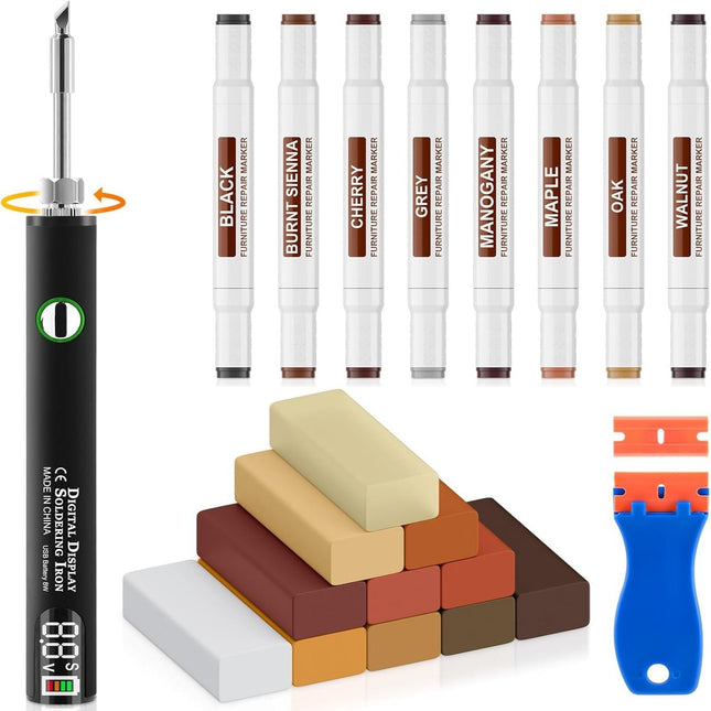Laminate Wood Floor Repair Kit, Hardwood Floor Filler with Heated Wax Pen, Wood Floor Scratch Repair Wax and Markers_07