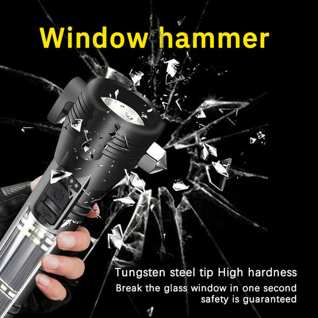 LED Flashlight with Window Breaker and rope cutter