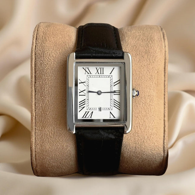 Mens Watches, Square Dress Watch for Men with Roman Numeral Dial, Analog Quartz Watch with Leather Strap