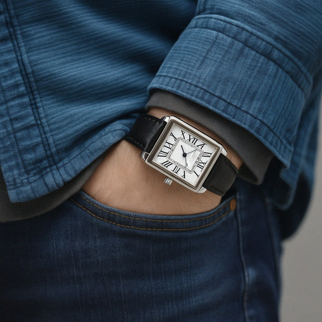 Mens Watches, Square Dress Watch for Men with Roman Numeral Dial