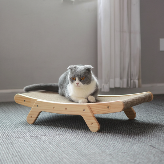 Curved Cat Lounge Bed | Ergonomic Scratching Board with Replaceable Pads | Cozy Relaxation and Play Area for Cats 0