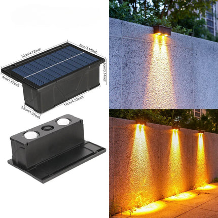 Solar Lights Outdoor Wall Mounted, Double LED Outdoor Wall Light for Porch, House Exterior Light for Yard and Fence