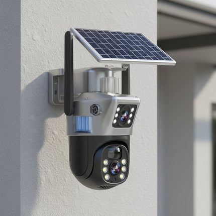 Home Security Camera, Wireless Security Camera Outdoor with Solar Panel, 4K Dual Lens Camera with Night Vision