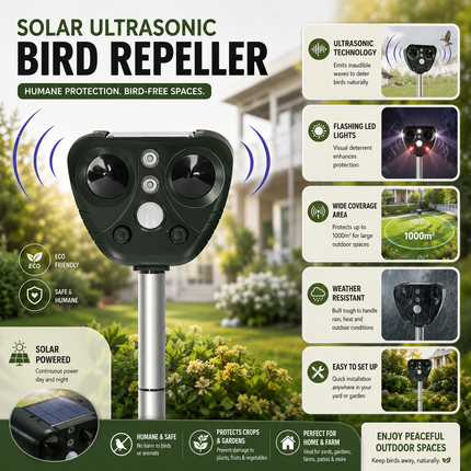 Solar Powered Bird Deterrent Device, Humane Bird Repellent for Garden – image 4