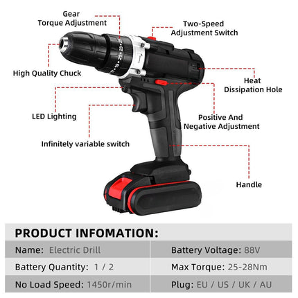 Cordless Impact Drills with 2 Batteries, Electric Screwdriver with Drill Bit Set – image 7