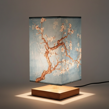 Table Lamps for Bedroom, Bamboo Bedside Lamp with Fabric Shade