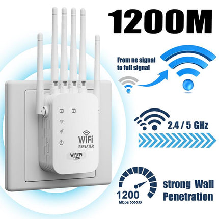 WiFi Extender for Home, Dual Band WiFi Booster 1200Mbps with 6 Antennas