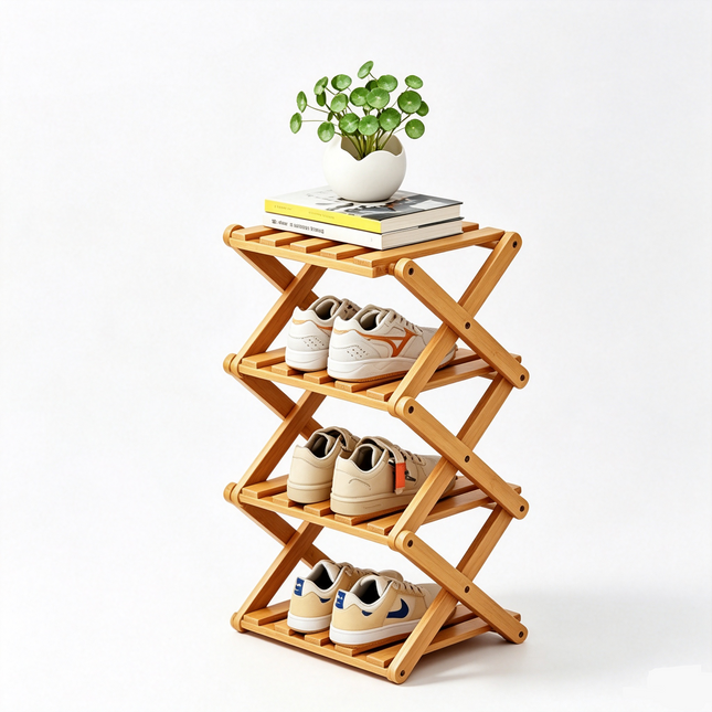 Vertical Shoe Rack, Narrow Shoe Organizer for Closet and Entryway, Folding Bamboo Shoe Storage Shelf with 4 to 6 Tiers_13