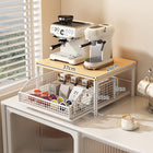 Kitchen Countertop Organizer with Basket Drawer, 2 Tier Kitchen Counter Shelf with Wood Top, Coffee Station – image 8