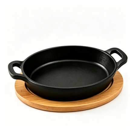Small Cast Iron Skillet with Wooden Base, Pre Seasoned Cast Iron Pan – image 14