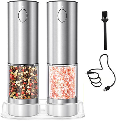 Electric Salt and Pepper Grinder Set, Rechargeable Pepper Mill with LED Light, Automatic Salt Grinder