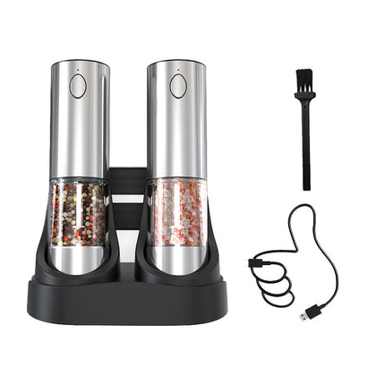 Electric Salt and Pepper Grinder Set, Rechargeable Pepper Mill with LED Light