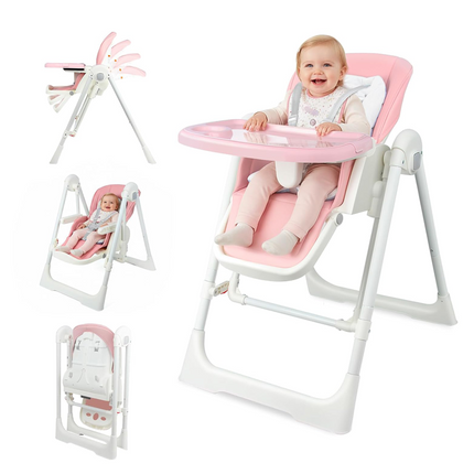 Baby High Chair, Foldable Infant High Chair with Removable Tray and 5 Point Harness, Feeding Chair for Toddlers