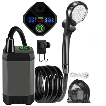 Portable Shower for Camping, Rechargeable Camping Shower with LED Display, Camping Gear for Beach Trips and Pet Baths