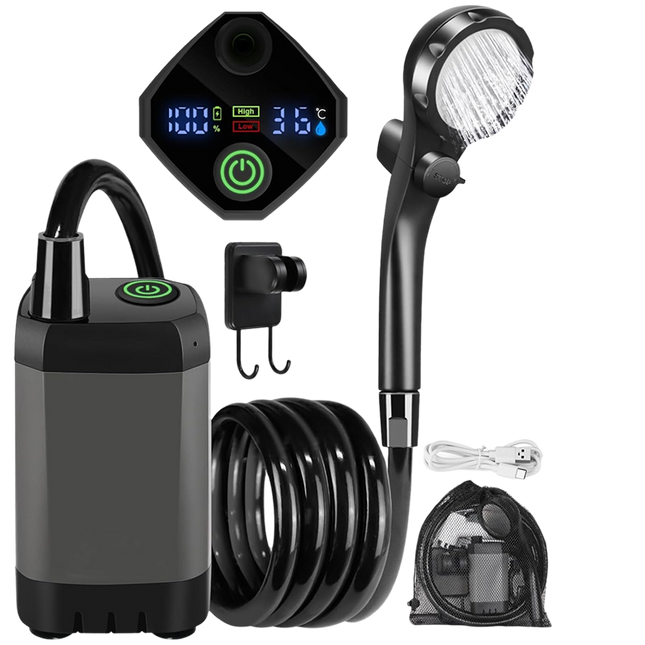 Portable Shower for Camping, Rechargeable Camping Shower with LED Display, Camping Gear for Beach Trips and Pet Baths_00