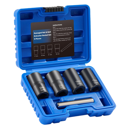 Lug Nut Remover for Damaged Bolts, Bolt Extractor Set with 5 Twist Sockets, Stripped Bolt Remover, Lug Nut Socket Set