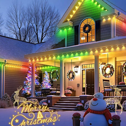 Permanent Christmas Lights for Eaves and Roofline at dusk