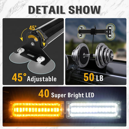 Emergency Light Bar for Windshield, Truck Strobe Light with 18 Modes