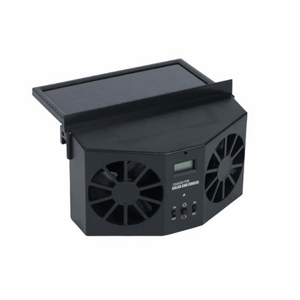 Solar Powered Car Window Exhaust Fan with Dual Heads and Temperature Display, Car Cooling Fan for Odor Removal