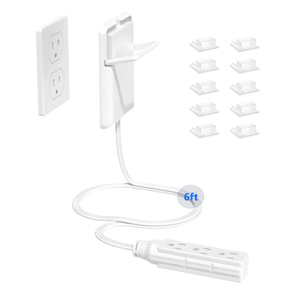 Flat Plug Power Strip, Ultra Thin Flat Extension Cord 6 ft with 2 Outlets, Outlet Cover and Adhesive Cord Clips