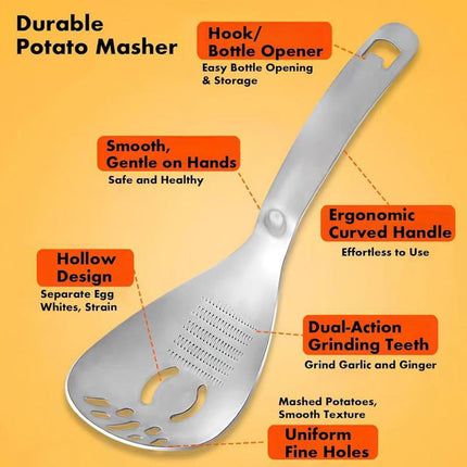Stainless Steel Slotted Spoon 5 in 1 Kitchen Utensil, Potato Masher – image 4