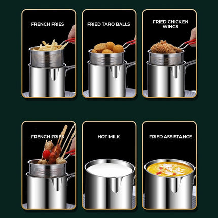 Stainless Steel Fryer with Strainer Basket, Deep Fryer Pot with Lid – image 8