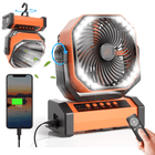 Battery Operated Fan, Rechargeable Camping Fan with LED Light and Power Bank, Portable Tent Fan with Remote and Hook
