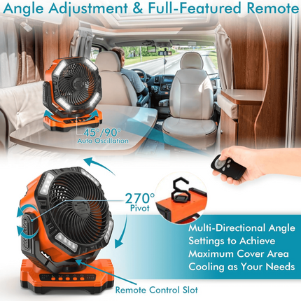 Battery Operated Fan, Portable Tent Fan with Remote and Hook – image 5