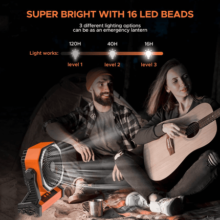 Battery Operated Fan, Rechargeable Camping Fan with LED Light and Power Bank – image 4