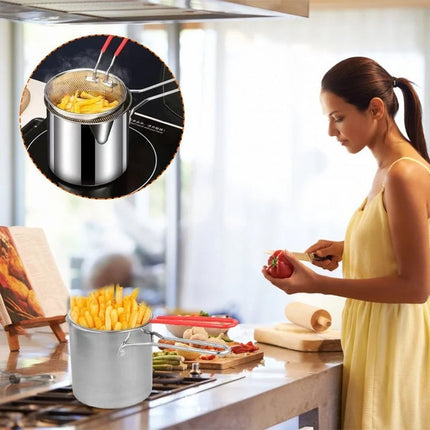 Stainless Steel Fryer with Strainer Basket, Stovetop Frying Pot for French Fries and Tempura – image 7