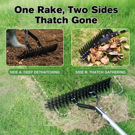 Lawn Dethatcher Rake, Metal Garden Rake for Lawn Thatch and Leaves – image 5