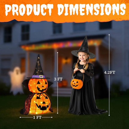 Halloween Pumpkin Decor 3 ft Set of 2, Lighted Pumpkin Halloween Decorations Outdoor and Indoor – image 8