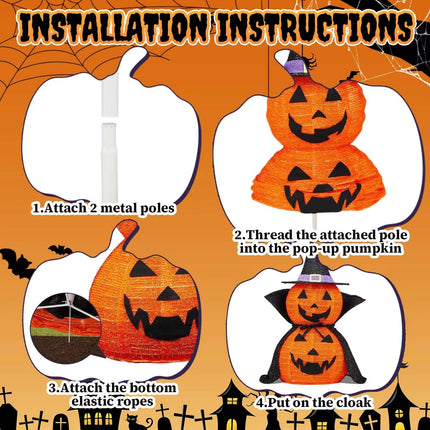 Halloween Pumpkin Decor 3 ft Set of 2, Giant Pumpkin with Hat – image 7