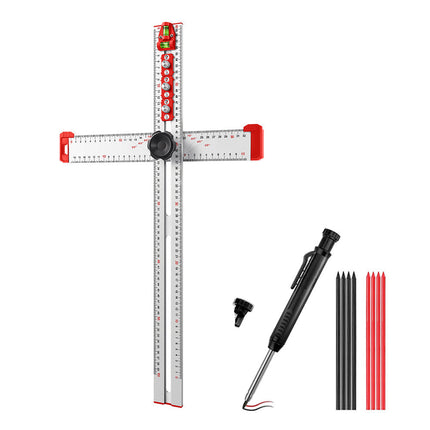 Carpentry Ruler for Drilling with Bubble Level, Cabinet Hardware Jig