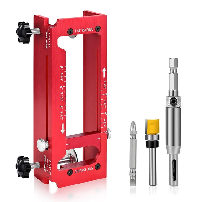 Aluminum Door Hinge Jig, Hinge Mortiser Router Template with Self Centering Hinge Bit, Door Installation Tools_00