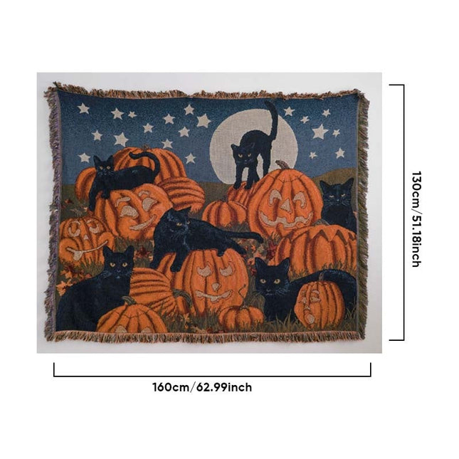 Halloween Throw Blanket, Vintage Halloween Cat Cozy Blanket for Couch, Cotton Throw Blanket, Sofa Throw for Fall Decor_01